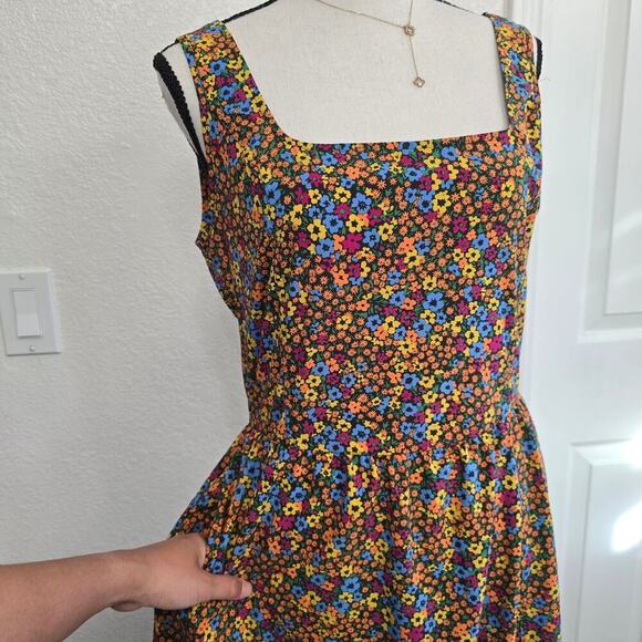 Toad&Co Sunkissed  Floral Midi Dress Sz M Square Neck Boho Sustainable Casual - Picture 6 of 9